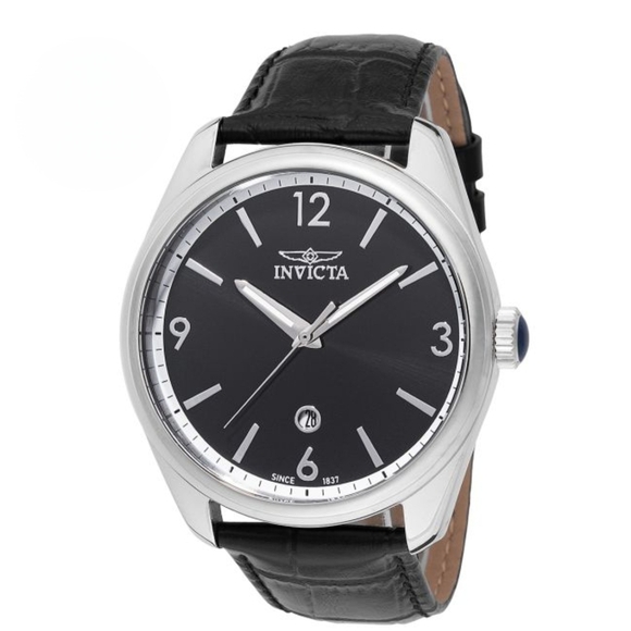 Invicta Silver and Black Leather Men's Watch - Picture 1 of 5